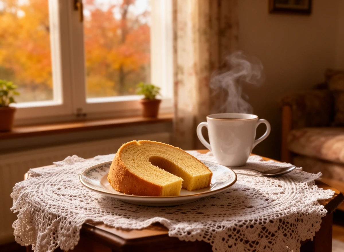 Gedeckter Kaffeetisch mit Baumkuchen