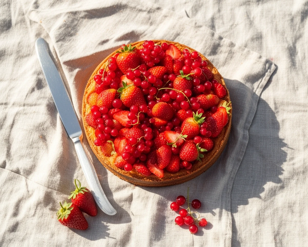 Obsttorte mit Beeren von oben fotografiert